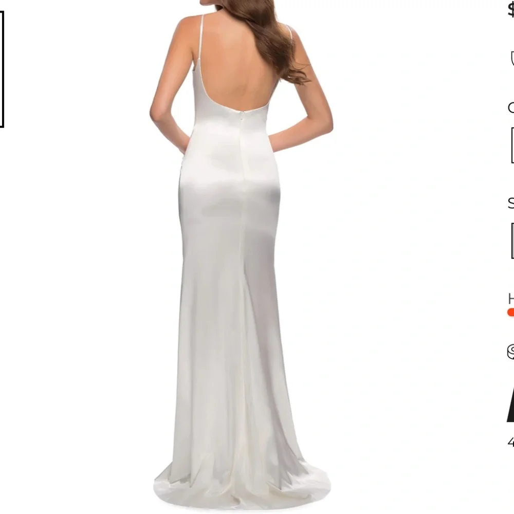 La Femme Dress Collection White Satin Column Gown with Slit  Size 2 - Picture 2 of 9